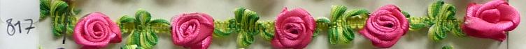 Blumenband Satin+Rosen 15mm (10 m), Dunkelrosa 817